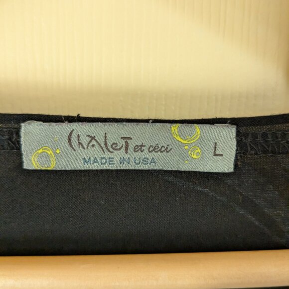 Chalet Et Ceci Blouse Tunic Top Lagenlook Size Large Black Floral 3/4 Sleeve - Picture 5 of 7